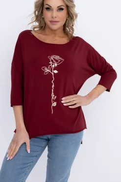 Damskie Włoski Bordowa Bluzka REVUMI Wzór 14