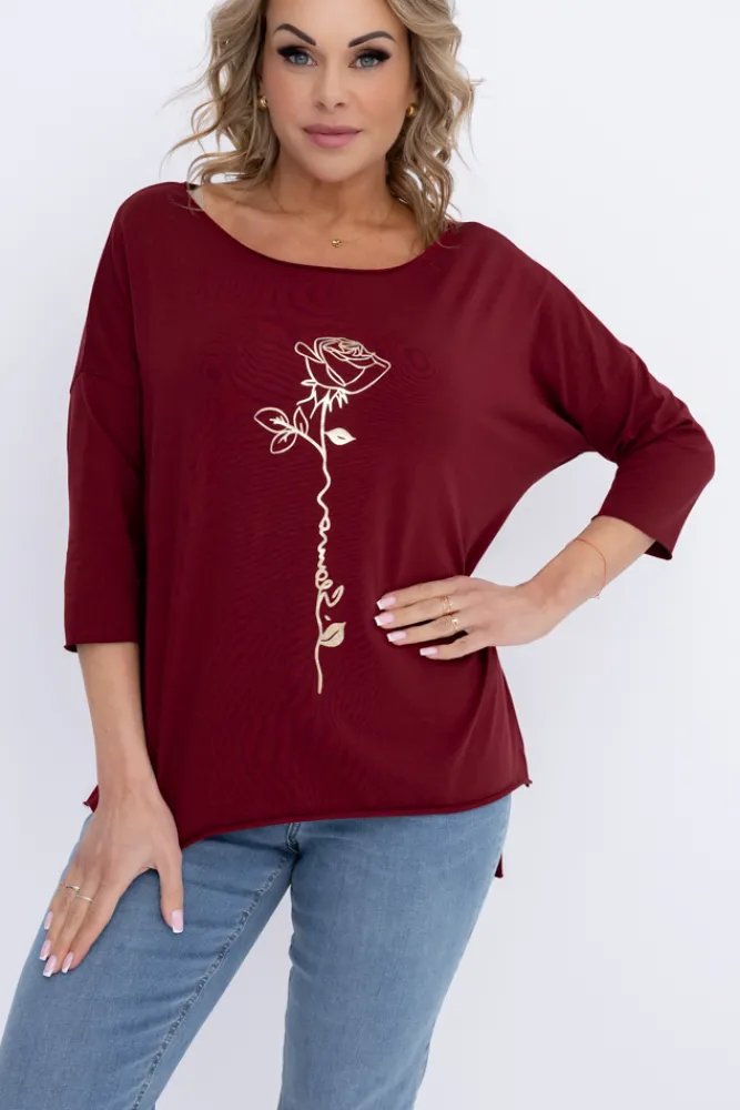 Damskie Włoski Bordowa Bluzka REVUMI Wzór 14