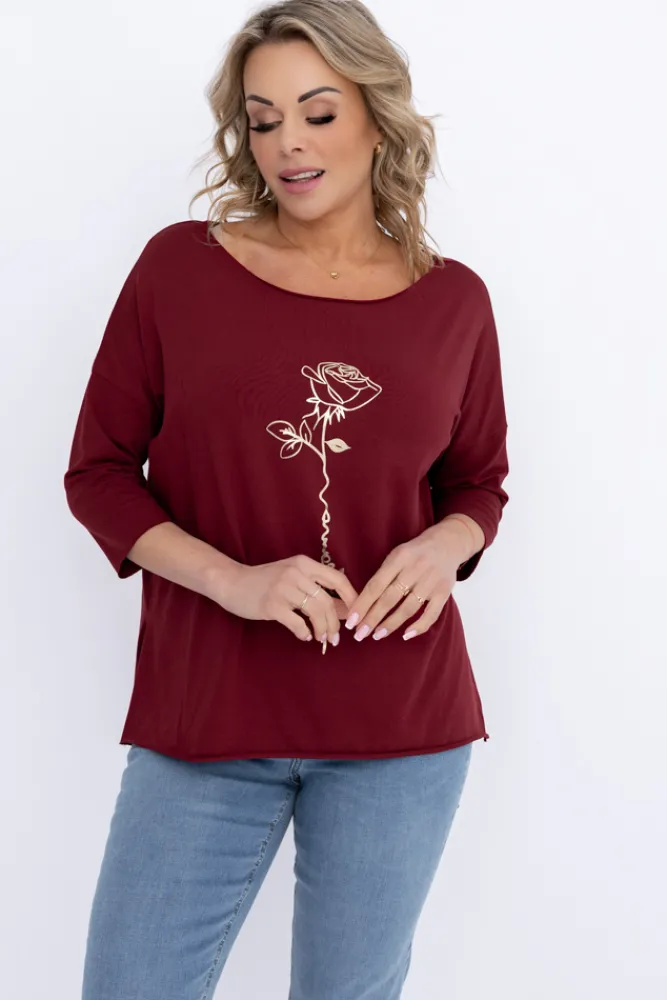 Damskie Włoski Bordowa Bluzka REVUMI Wzór 14