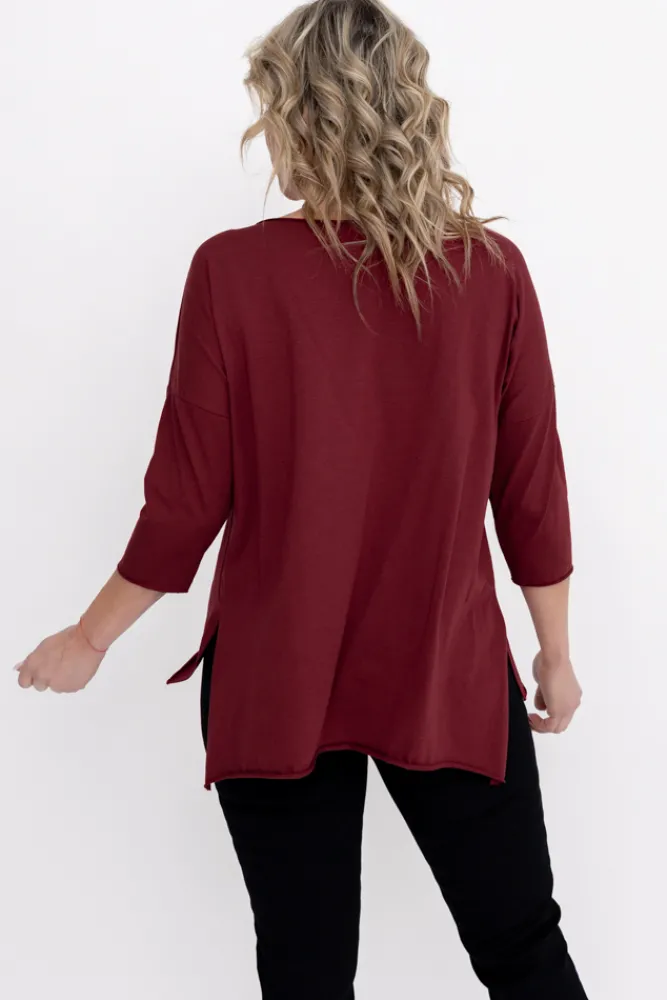 Damskie Włoski Bordowa Bluzka REVUMI Wzór 1