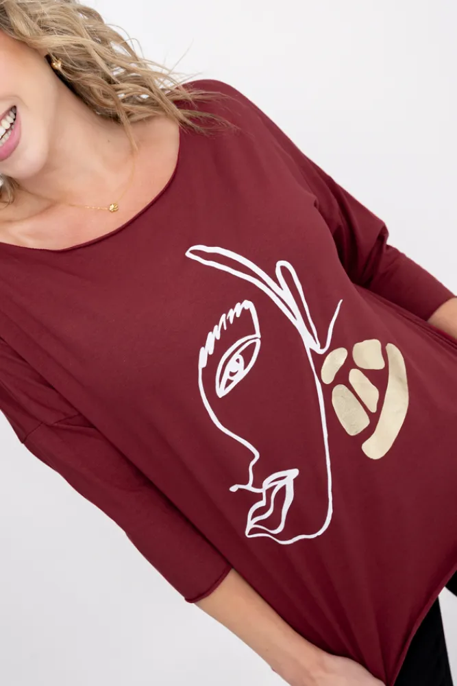 Damskie Włoski Bordowa Bluzka REVUMI Wzór 1