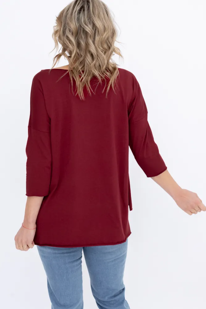 Damskie Włoski Bordowa Bluzka REVUMI Wzór 13