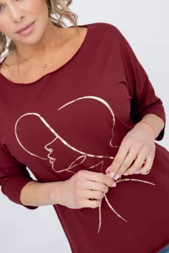 Damskie Włoski Bordowa Bluzka REVUMI Wzór 13