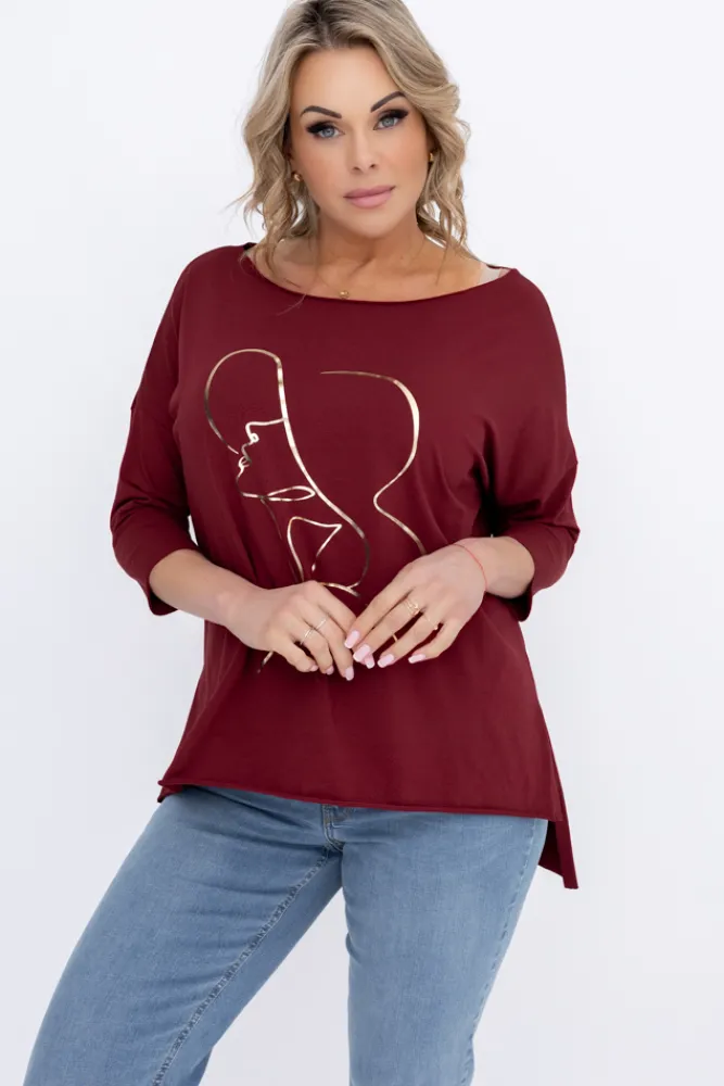 Damskie Włoski Bordowa Bluzka REVUMI Wzór 13