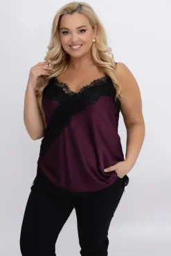 Damskie Włoski Bordowa Bluzka satynowa JEZZI