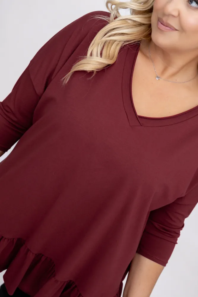 Damskie Włoski Bordowa Bluzka VEBERO