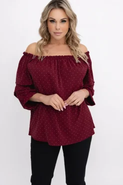 Damskie Włoski Bordowa Bluzka z marszczonymi rękawami HENDI Wzór 2