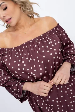 Damskie Włoski Bordowa Bluzka z marszczonymi rękawami HENDI Wzór 1