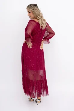 Włoski Bordowa błyszcząca Sukienka siateczkowa RAGIA Wzór 1