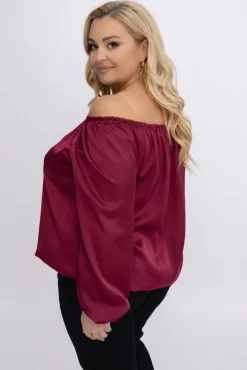 Damskie Włoski Bordowa satynowa Bluzka REGEZI