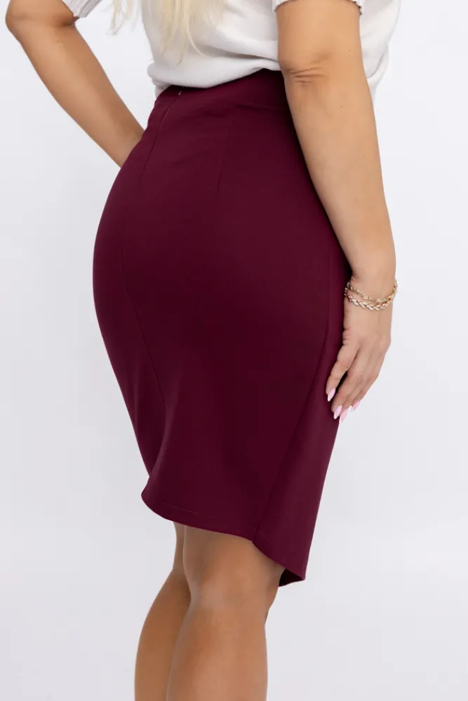 Włoski Bordowa Spódnica ołówkowa TEBERNE