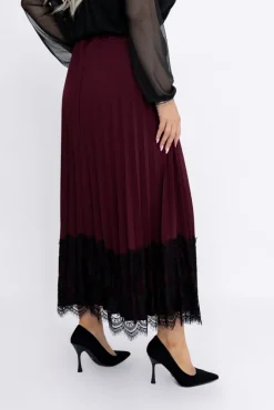 Włoski Bordowa Spódnica plisowana z paskiem GARIOLI