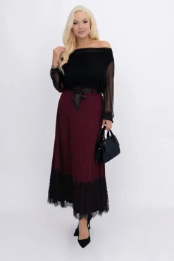 Włoski Bordowa Spódnica plisowana z paskiem GARIOLI