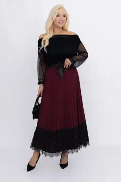 Włoski Bordowa Spódnica plisowana z paskiem GARIOLI
