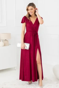 Polski Bordowa Sukienka brokatowa HESIO