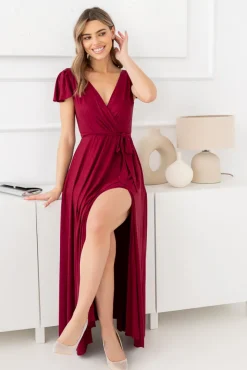 Polski Bordowa Sukienka brokatowa HESIO