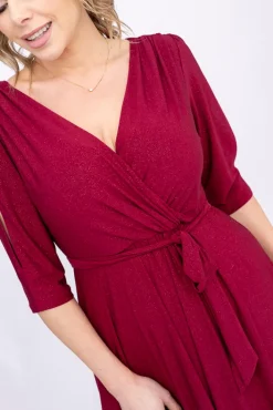 Polski Bordowa Sukienka brokatowa LESEMINA