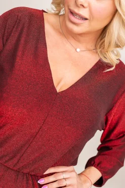 Polski Bordowa Sukienka błyszcząca QUZI