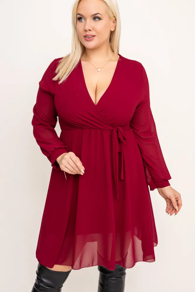 Włoski Bordowa Sukienka Elegancka PERLA