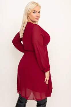 Włoski Bordowa Sukienka Elegancka PERLA