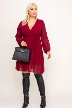 Włoski Bordowa Sukienka Elegancka PERLA