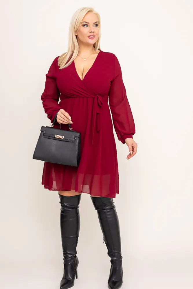 Włoski Bordowa Sukienka Elegancka PERLA