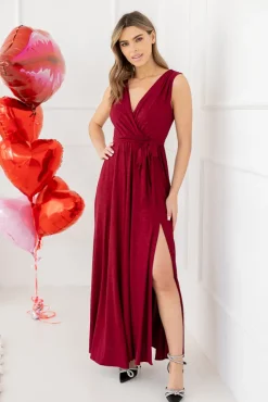 Polski Bordowa Sukienka FIANCO Maxi