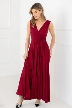 Polski Bordowa Sukienka FIANCO Maxi