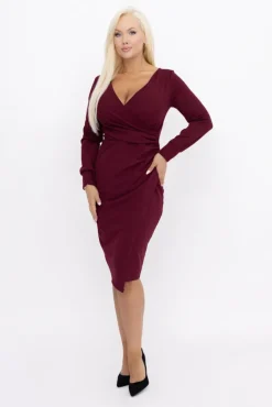 Włoski Bordowa Sukienka kopertowa NEPIA