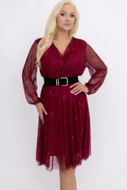 Włoski Bordowa Sukienka koronkowa DOBORI