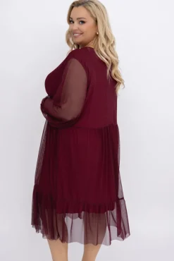 Włoski Bordowa Sukienka siateczkowa ORUZI