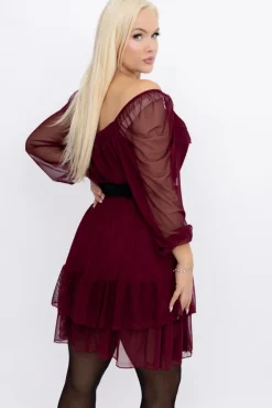 Włoski Bordowa Sukienka siateczkowa VELIENO