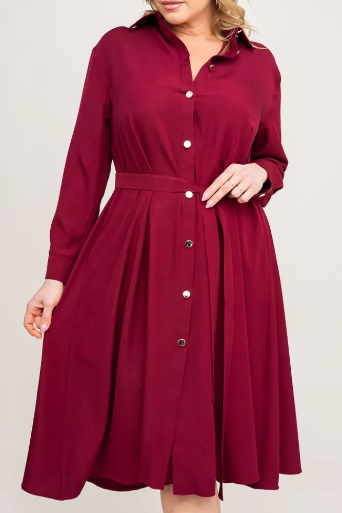 Polski Bordowa Sukienka szmizjerka TREMENO