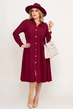 Polski Bordowa Sukienka szmizjerka TREMENO