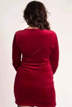 Włoski Bordowa Sukienka welurowa BIRMI