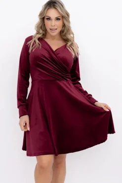 Włoski Bordowa Sukienka welurowa WARKOZIA