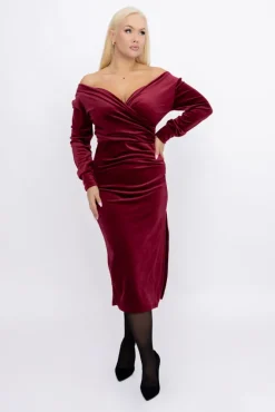 Włoski Bordowa Sukienka welurowa BAKARIA