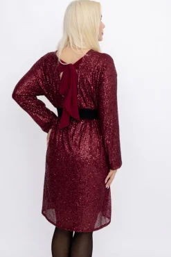 Włoski Bordowa Sukienka z cekinami GARINA