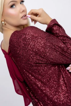 Włoski Bordowa Sukienka z cekinami GARINA