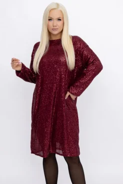 Włoski Bordowa Sukienka z cekinami GARINA