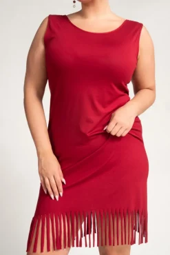 Polski Bordowa Sukienka z frędzlami RIVIO
