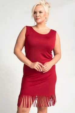 Polski Bordowa Sukienka z frędzlami RIVIO