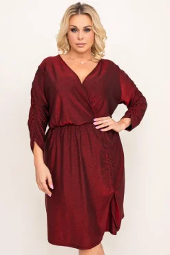 Polski Bordowa Sukienka z marszczeniem NEW YEAR