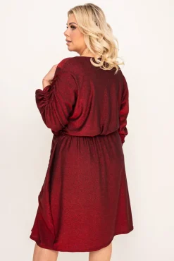 Polski Bordowa Sukienka z marszczeniem NEW YEAR