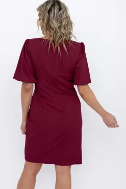 Polski Bordowa Sukienka z marszczeniem TORIO