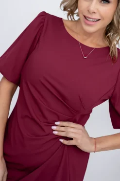 Polski Bordowa Sukienka z marszczeniem TORIO