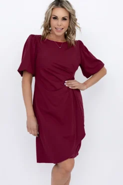 Polski Bordowa Sukienka z marszczeniem TORIO
