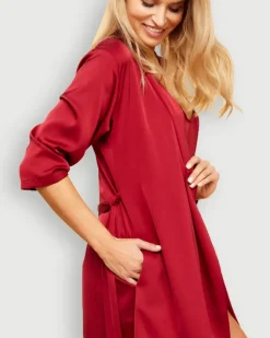 Polski Bordowy Szlafrok satynowy VERONA