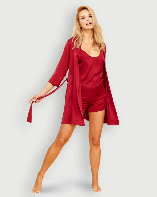 Polski Bordowy Szlafrok satynowy VERONA
