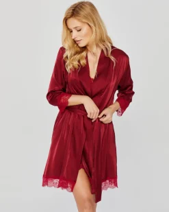 Polski Bordowy Szlafrok satynowy SELINA